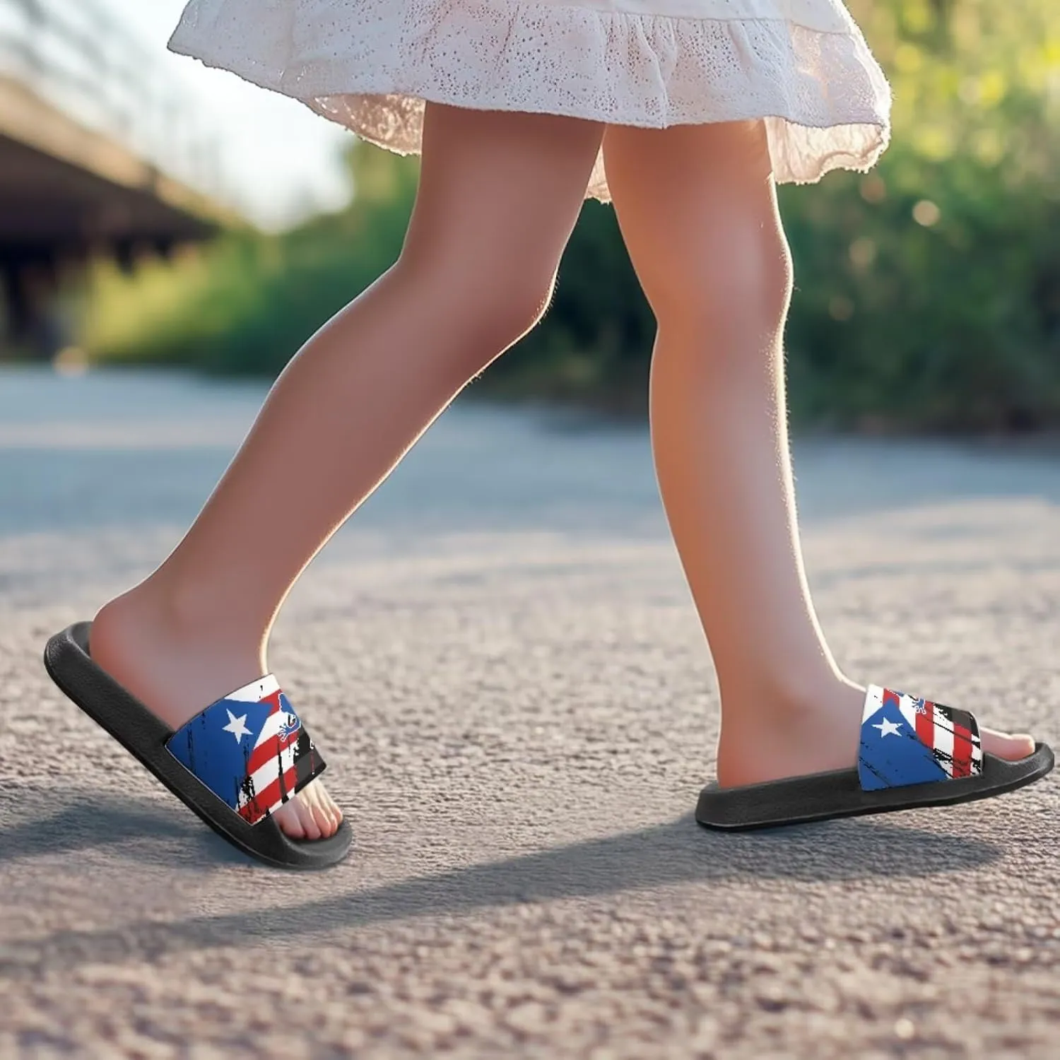 Kids Open Toe Slide Sandals for Boys Girls Comfortable Indoor & Outdoor Shower Slippers Patriotic Shoes for Kids