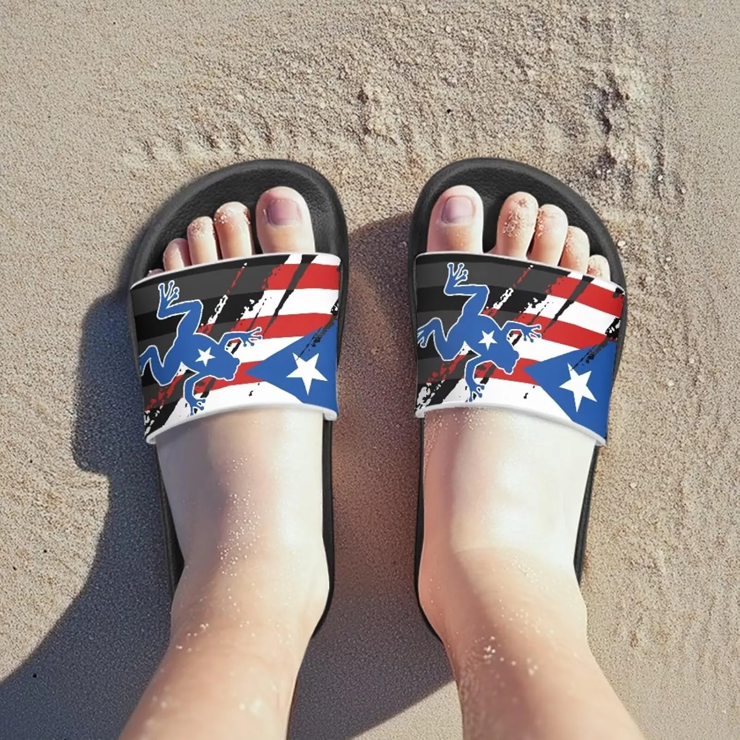 Kids Open Toe Slide Sandals for Boys Girls Comfortable Indoor & Outdoor Shower Slippers Patriotic Shoes for Kids