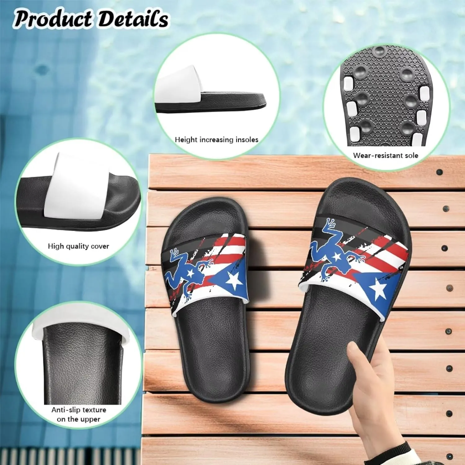 Kids Open Toe Slide Sandals for Boys Girls Comfortable Indoor & Outdoor Shower Slippers Patriotic Shoes for Kids
