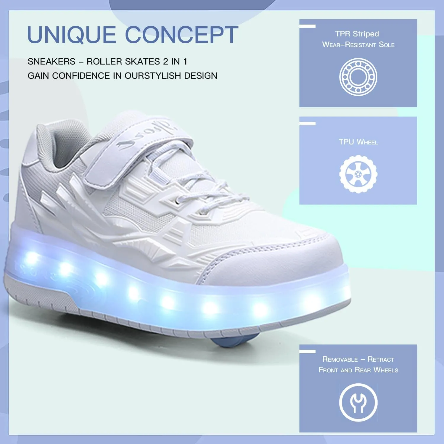 Kids Roller Skates - Roller Skate Shoes - Sneakers 2-in-1 Roller Shoes Suitable for Outdoor Sports Start The Adventure and Freedom Journey and Enjoy The Fun of Childhood