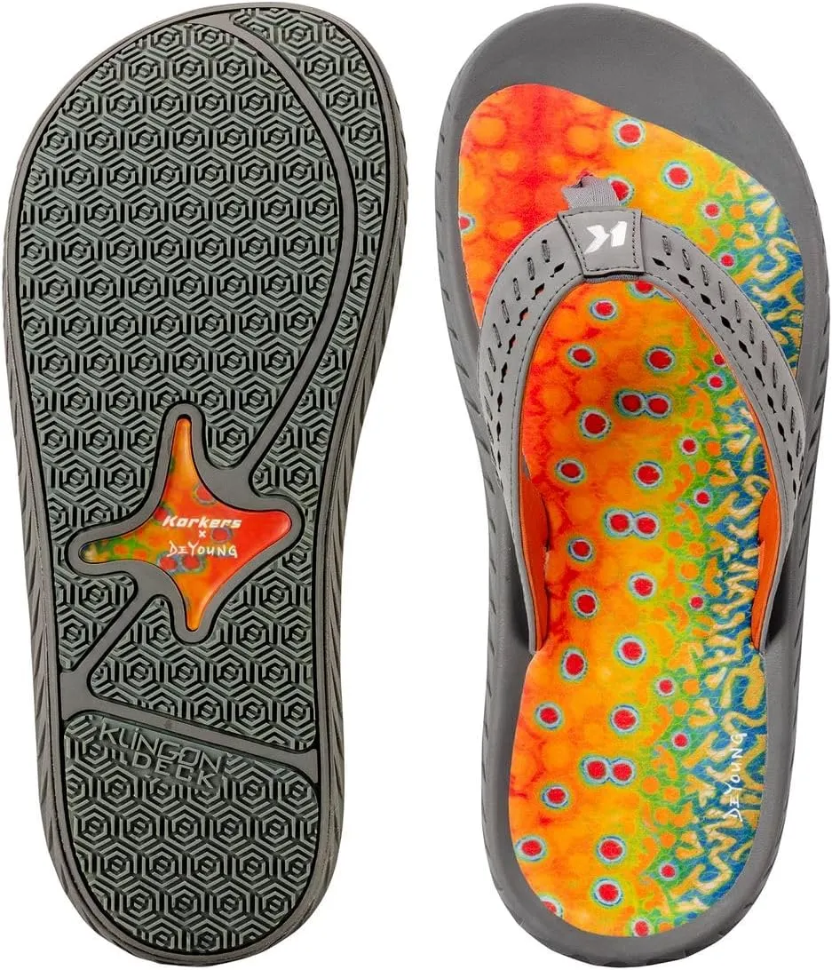 Korkers Fish Flip Sandals Brook Trout w/Fixed Kling-On Deck Soles