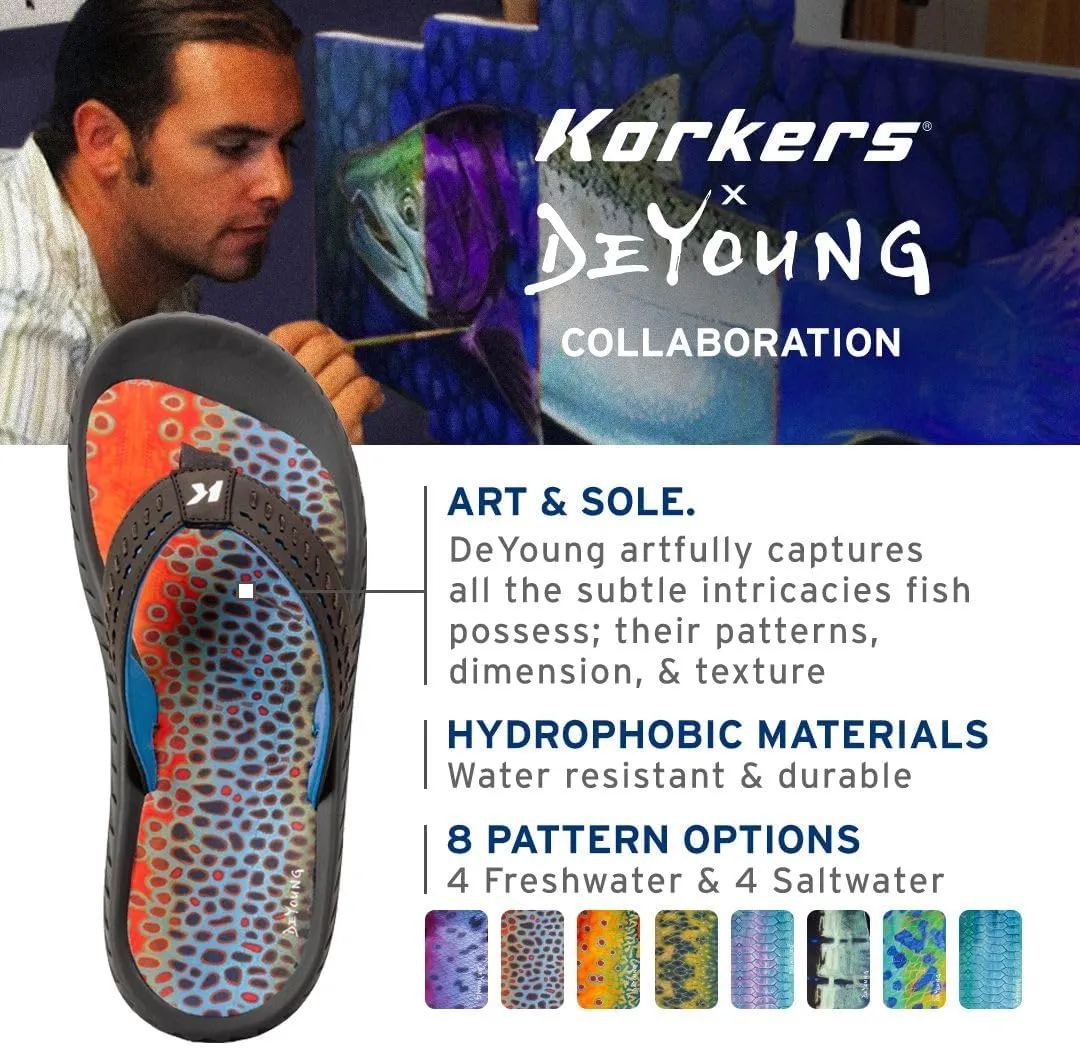 Korkers Fish Flip Sandals Tarpon w/Fixed Kling-On Deck Soles