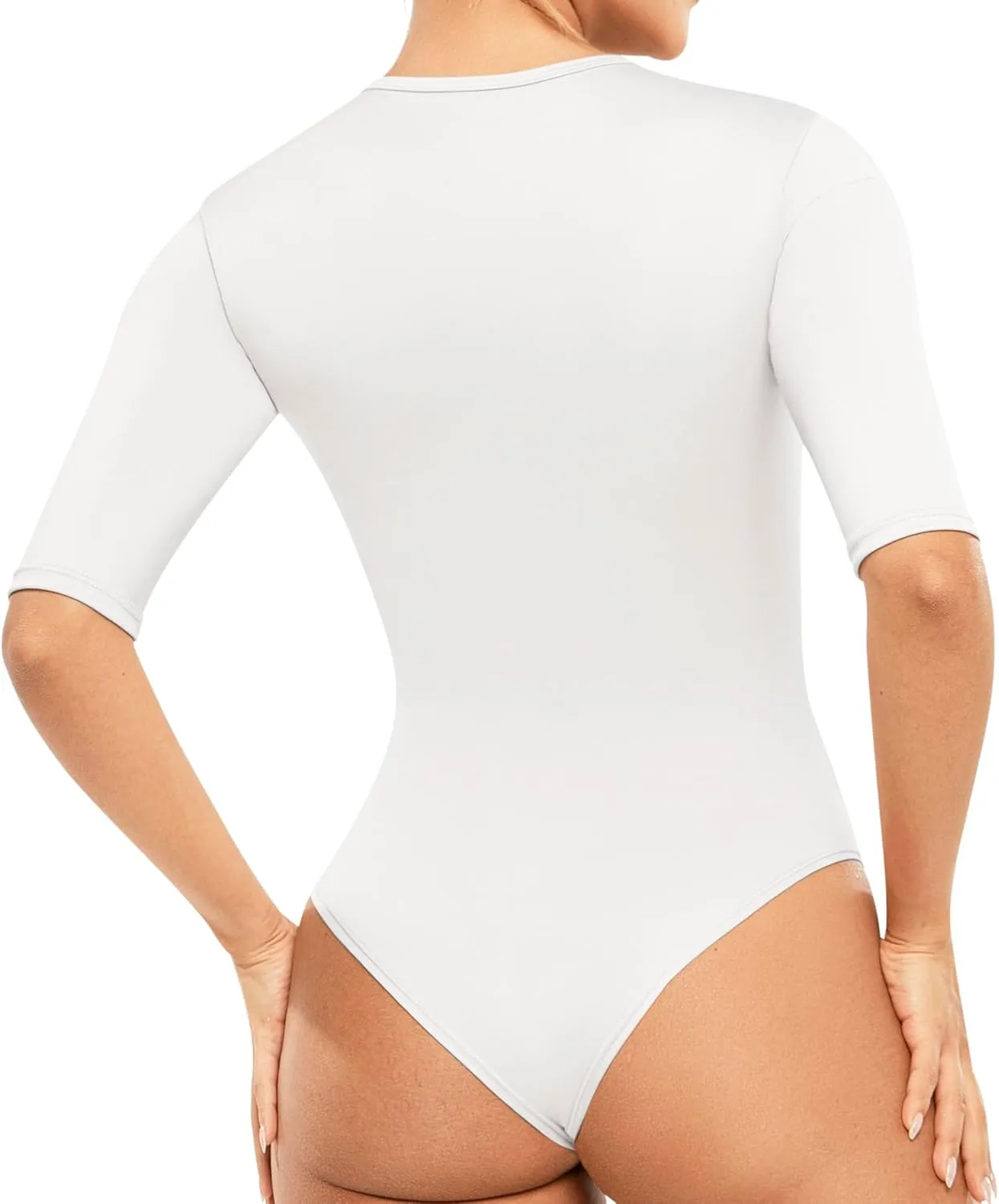 LadySlim Women’s V-Neck Half-Sleeve Bodysuit – Stretchy, Slim Fit, and Elegant Design
