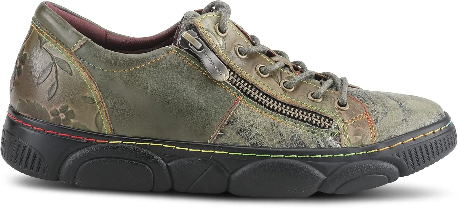 L'Artiste by Spring Step Women's Danli-Bloom Sneaker – Hand-Painted Leather Platform Shoes with Zipper & Lace-Up Closure, Removable Insole, Rainbow Stitching, Comfort Fit