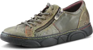L'Artiste by Spring Step Women's Danli-Bloom Sneaker – Hand-Painted Leather Platform Shoes with Zipper & Lace-Up Closure, Removable Insole, Rainbow Stitching, Comfort Fit