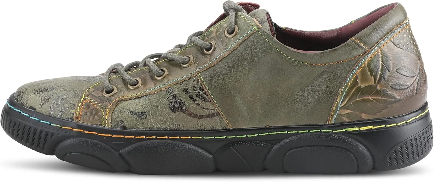 L'Artiste by Spring Step Women's Danli-Bloom Sneaker – Hand-Painted Leather Platform Shoes with Zipper & Lace-Up Closure, Removable Insole, Rainbow Stitching, Comfort Fit
