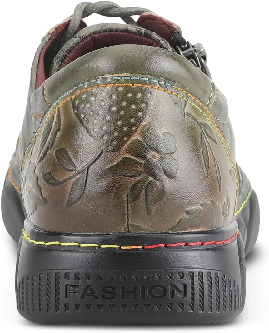 L'Artiste by Spring Step Women's Danli-Bloom Sneaker – Hand-Painted Leather Platform Shoes with Zipper & Lace-Up Closure, Removable Insole, Rainbow Stitching, Comfort Fit