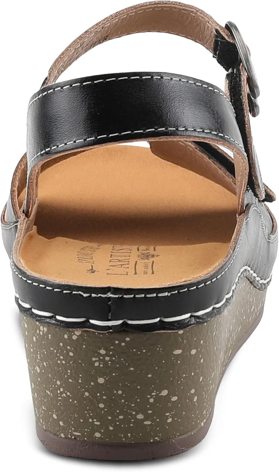 L'Artiste Women's ROSHNI Slingback Sandals – Hand-Painted Leather Floral Wedge with Adjustable Comfort Straps