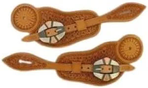 Leather Western Horse Spur Straps Handmade Genuine Tooled for Horse Riders Set of 2 Single Boots Equipment for Men-Women Craft Hardware Buckle TACK Basket Sport Equestrian Horse Spurs for Riding,SPR10