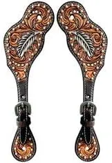 Leather Western Horse Spur Straps Handmade Genuine Tooled for Horse Riders Set of 2 Single Boots Equipment for Men-Women Craft Hardware Buckle TACK Basket Sport Equestrian Horse Spurs for Riding,SPR61