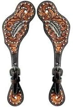 Leather Western Horse Spur Straps Handmade Genuine Tooled for Horse Riders Set of 2 Single Boots Equipment for Men-Women Craft Hardware Buckle TACK Basket Sport Equestrian Horse Spurs for Riding,SPR61