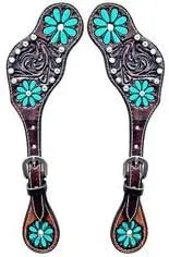 Leather Western Horse Spur Straps Handmade Genuine Tooled for Horse Riders Set of 2 Single Boots Equipment for Men-Women Craft Hardware Buckle TACK Basket Sport Equestrian Horse Spurs for Riding,SPR75