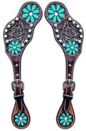 Leather Western Horse Spur Straps Handmade Genuine Tooled for Horse Riders Set of 2 Single Boots Equipment for Men-Women Craft Hardware Buckle TACK Basket Sport Equestrian Horse Spurs for Riding,SPR75