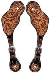 Leather Western Horse Spur Straps Handmade Genuine Tooled for Horse Riders Set of 2 Single Boots Equipment for Men-Women Craft Hardware Buckle TACK Basket Sport Equestrian Horse Spurs for Riding,SPR95