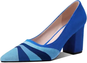 LEHOOR Women Rainbow Chunky Heel Pumps Pointed Toe Suede Multicolor High Heels 3 Inch Slip On Closed Toe Block Dress Pumps for Ladies Party Office Classic Comfy Retro Fashion 4-13 M US