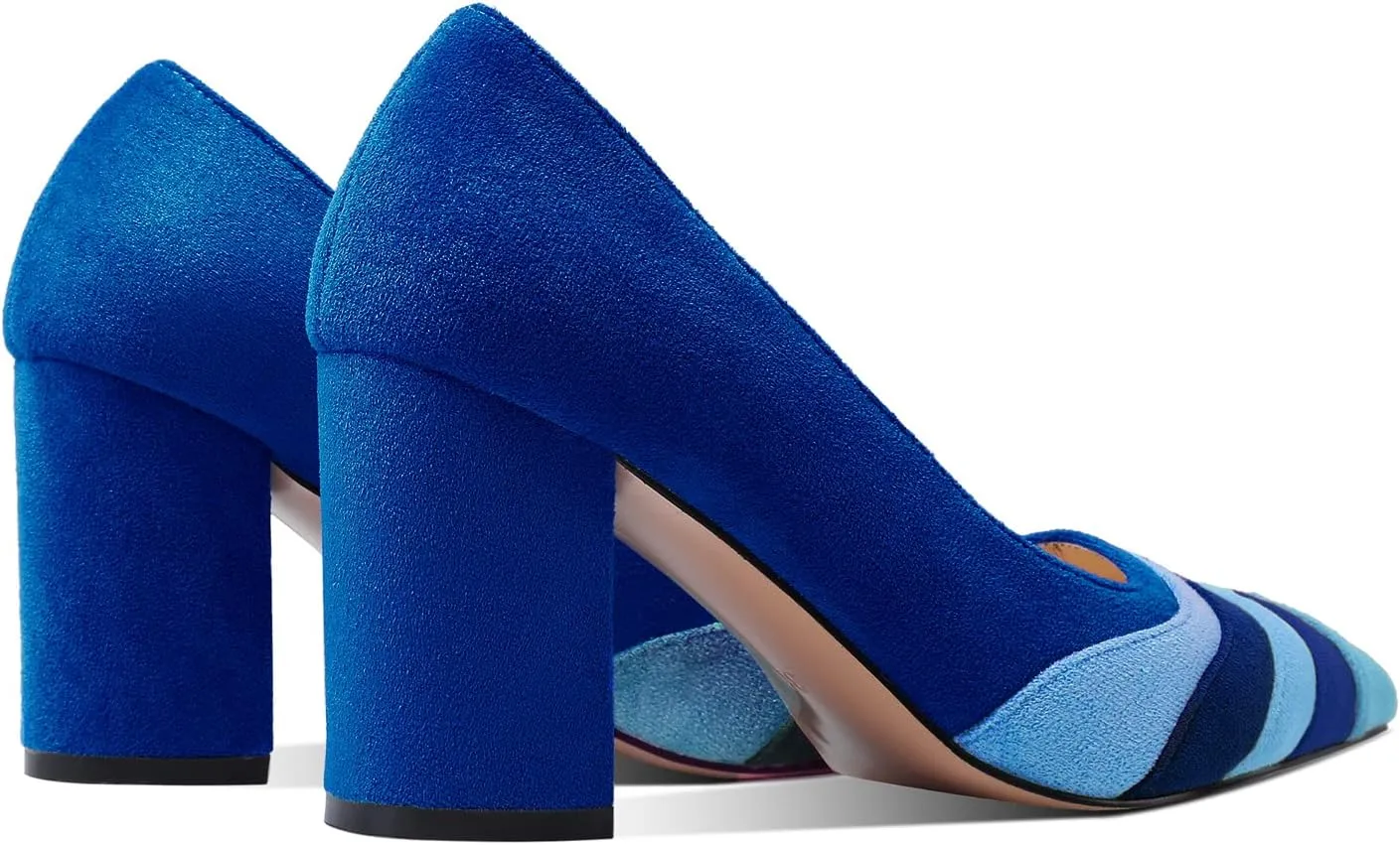LEHOOR Women Rainbow Chunky Heel Pumps Pointed Toe Suede Multicolor High Heels 3 Inch Slip On Closed Toe Block Dress Pumps for Ladies Party Office Classic Comfy Retro Fashion 4-13 M US