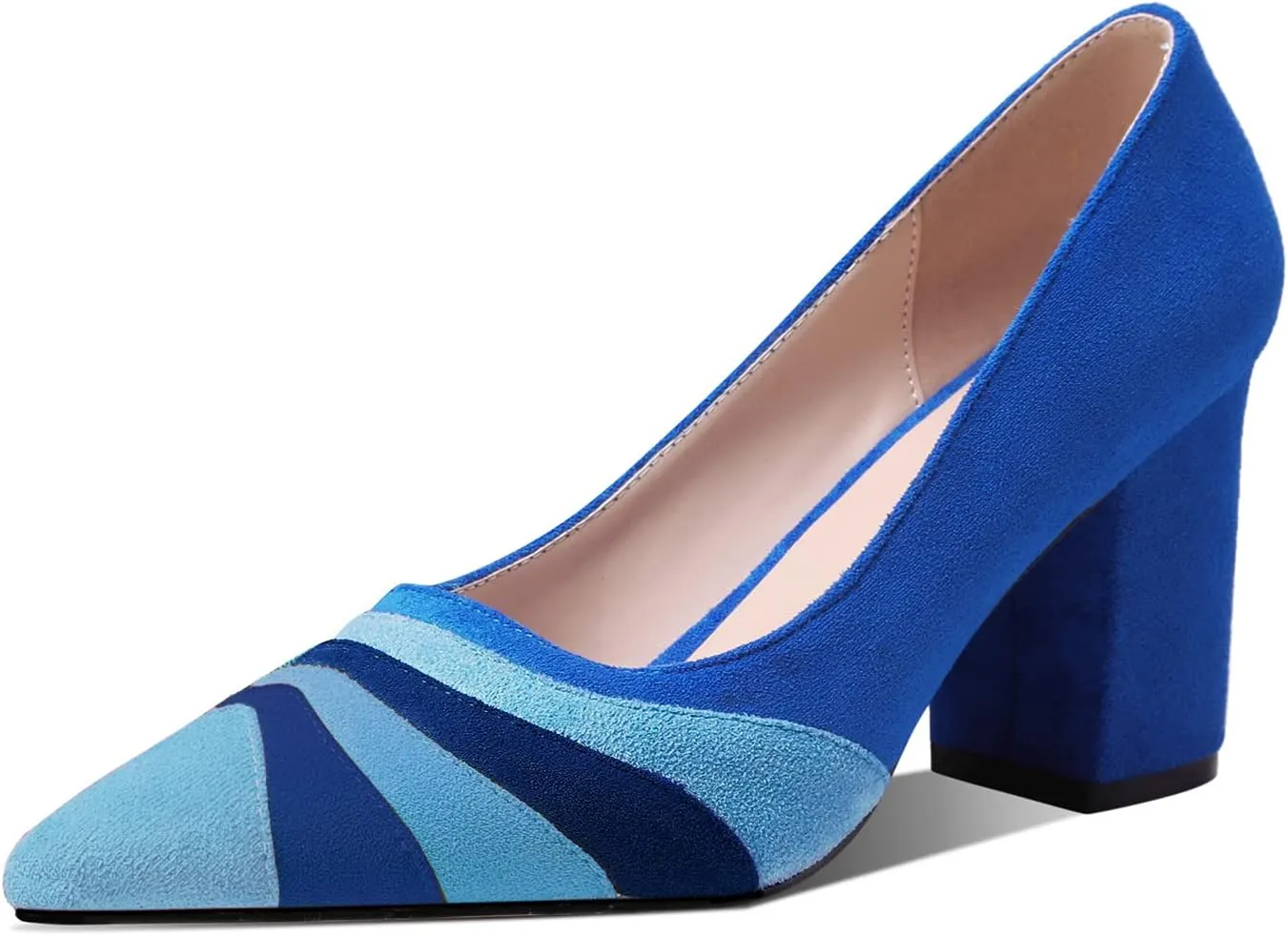 LEHOOR Women Rainbow Chunky Heel Pumps Pointed Toe Suede Multicolor High Heels 3 Inch Slip On Closed Toe Block Dress Pumps for Ladies Party Office Classic Comfy Retro Fashion 4-13 M US
