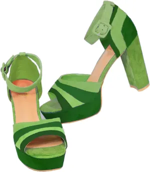 LEHOOR Women Rainbow High Chunky Heel Sandals Platform Round Peep Toe Ankle Strap Pumps Suede 4 Inch Block Heel Multicolor Buckle Summer Heels Cute Sexy Dress Party Sandals 4-11 M US