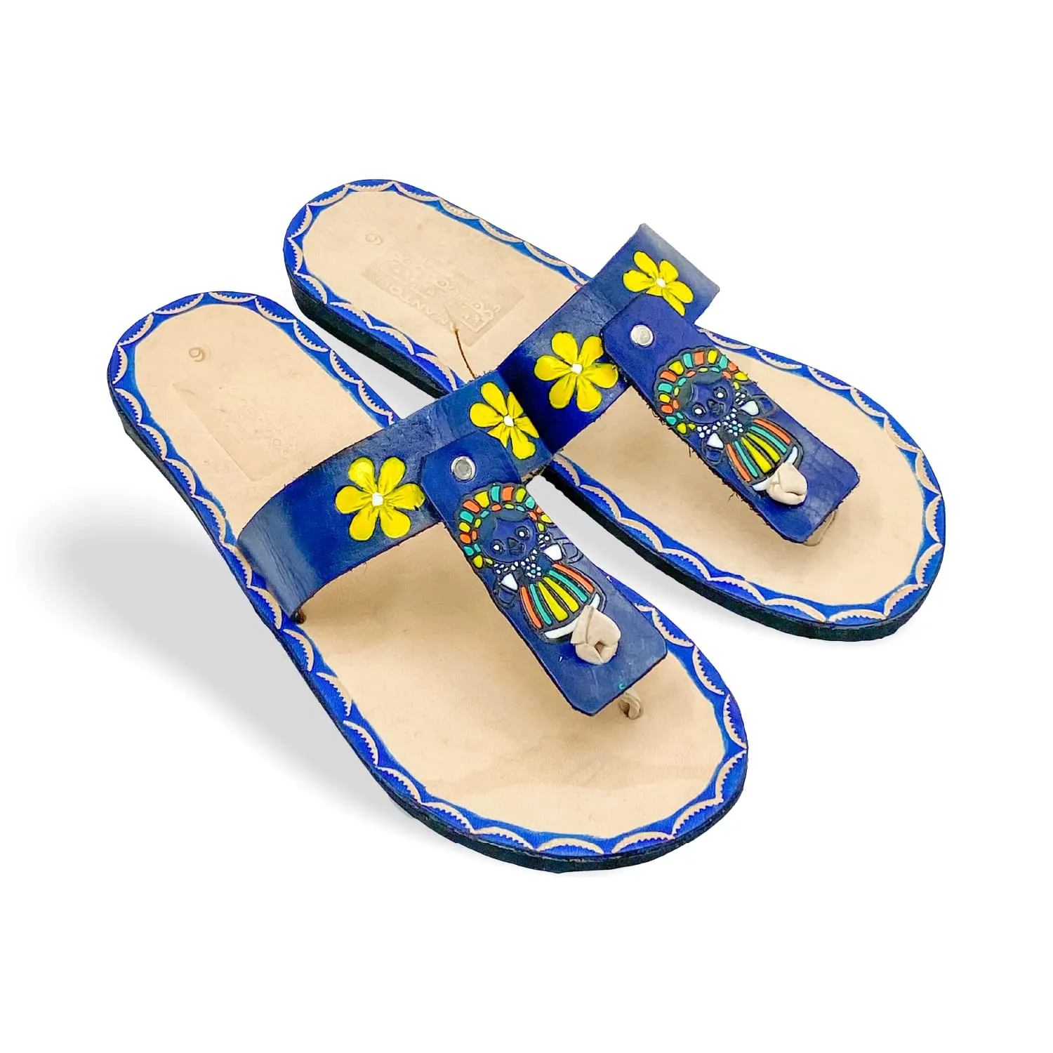 Lele Sandals - Otomi Model - Women 100% Artisan Hand Made Mexican Leather Hipster Colorful Closed Toe Sandal | Flats | Huarache Artesanal - Hecho a Mano Handcrafted in Mexico (US 7, BLUE LELE)