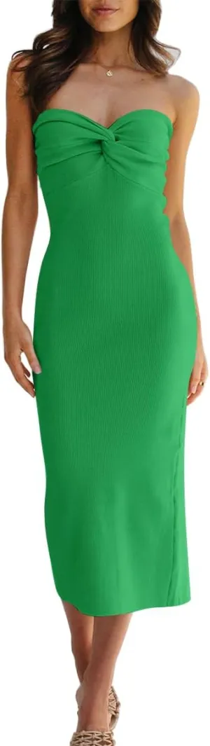 LILLUSORY Knitted Dresses Twisted Front Bodycon Dress with Back Slit