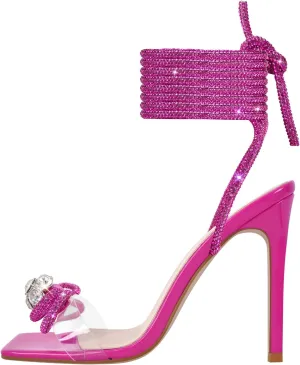 LISHAN Women's Diamond Rhinestone Lace Up Stilettos Sparkly Ankle Wrap Strappy Slim High Heels Clear Sandals