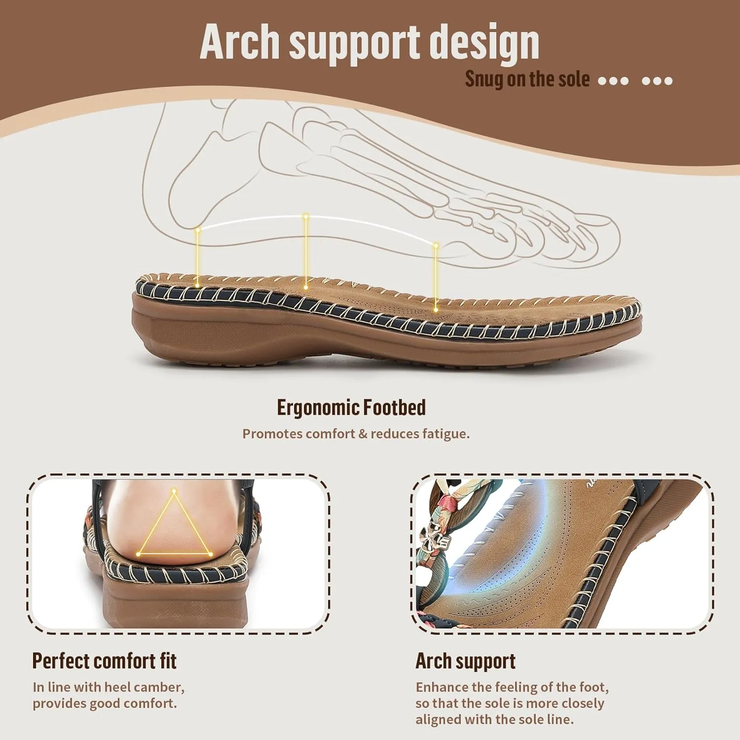 Littleplum Women Sandals Arch Support Handmade Bohemian Braided Flat Sandals Comfort Walking Beach Ankle Elastic Summer Shoes