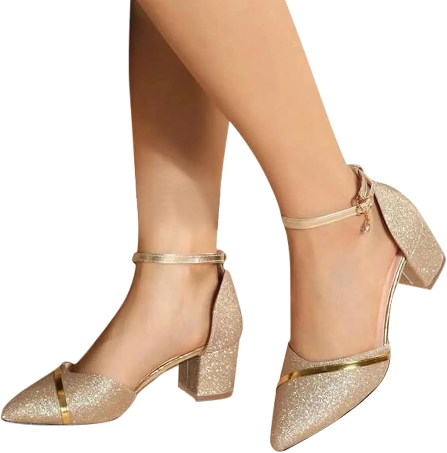 Low Chunky Heels Sandals for Women Dressy Closed Toe Ankle Strap Pumps Ladies Formal Walking Office Shoes