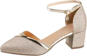 Low Chunky Heels Sandals for Women Dressy Closed Toe Ankle Strap Pumps Ladies Formal Walking Office Shoes