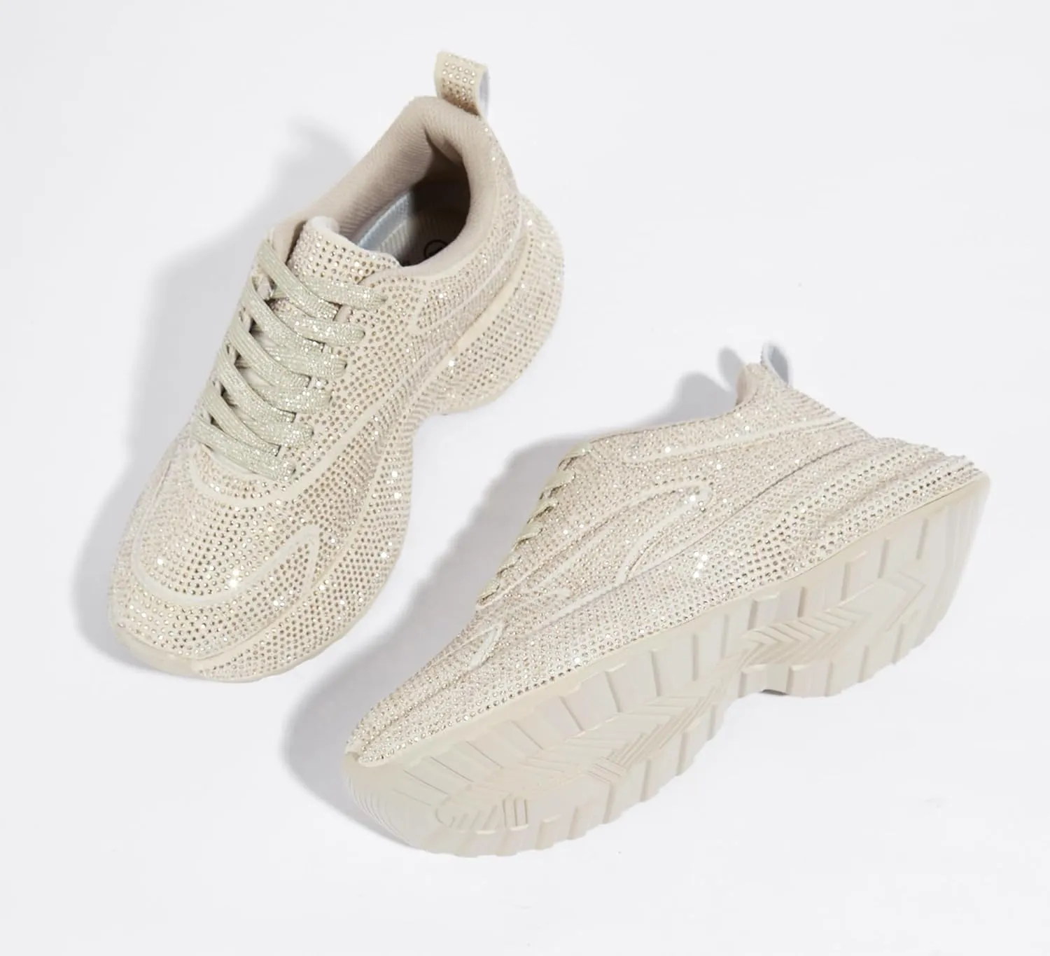 LUCKY STEP Rhinestone Chunky Sneakers for Women Fashion Platform Sparkly Dad Casual Shoes Lightweight Tennis Walking Sport Footwear