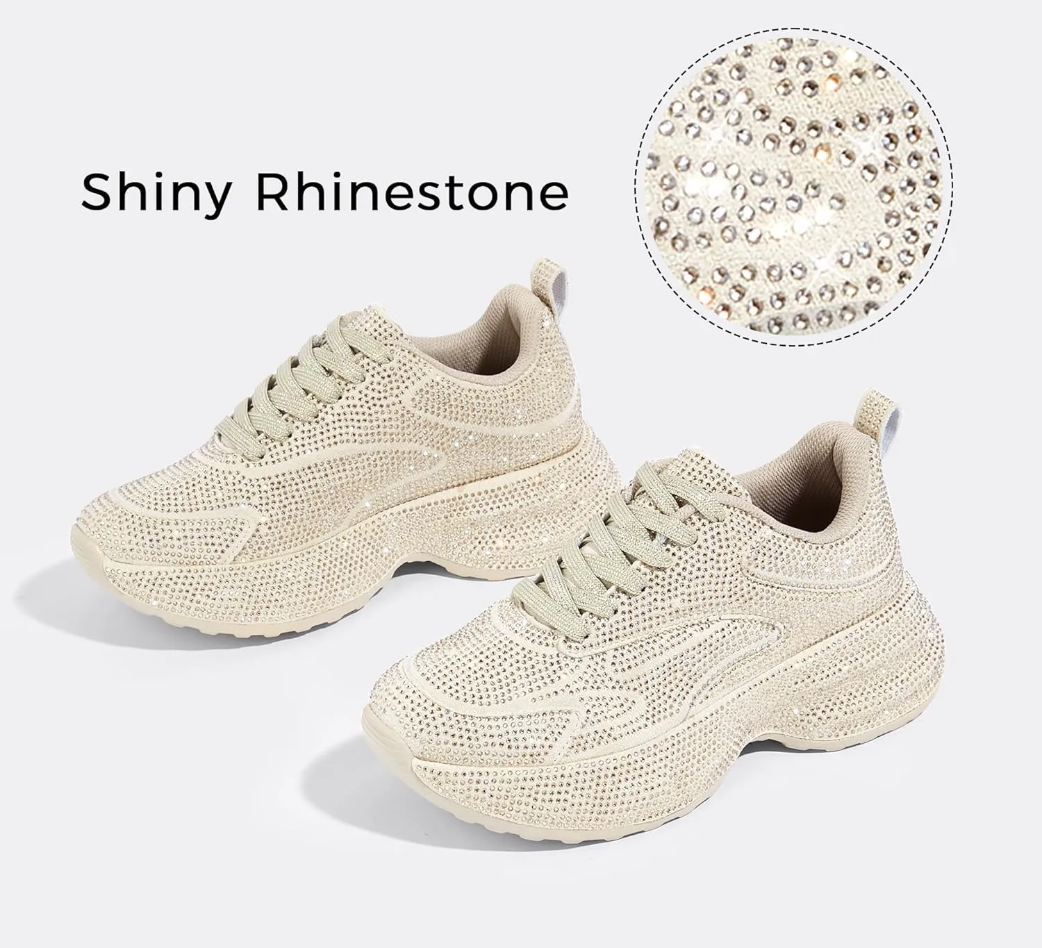 LUCKY STEP Rhinestone Chunky Sneakers for Women Fashion Platform Sparkly Dad Casual Shoes Lightweight Tennis Walking Sport Footwear