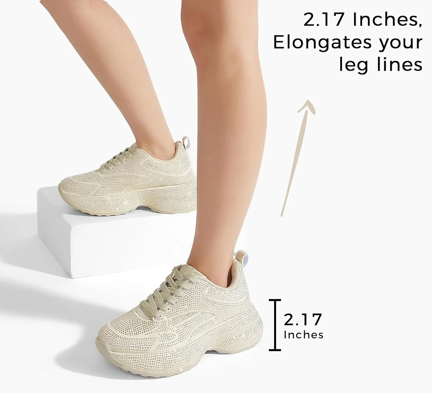 LUCKY STEP Rhinestone Chunky Sneakers for Women Fashion Platform Sparkly Dad Casual Shoes Lightweight Tennis Walking Sport Footwear