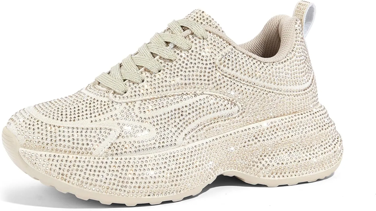 LUCKY STEP Rhinestone Chunky Sneakers for Women Fashion Platform Sparkly Dad Casual Shoes Lightweight Tennis Walking Sport Footwear