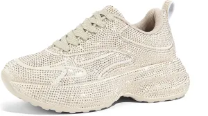 LUCKY STEP Rhinestone Chunky Sneakers for Women Fashion Platform Sparkly Dad Casual Shoes Lightweight Tennis Walking Sport Footwear