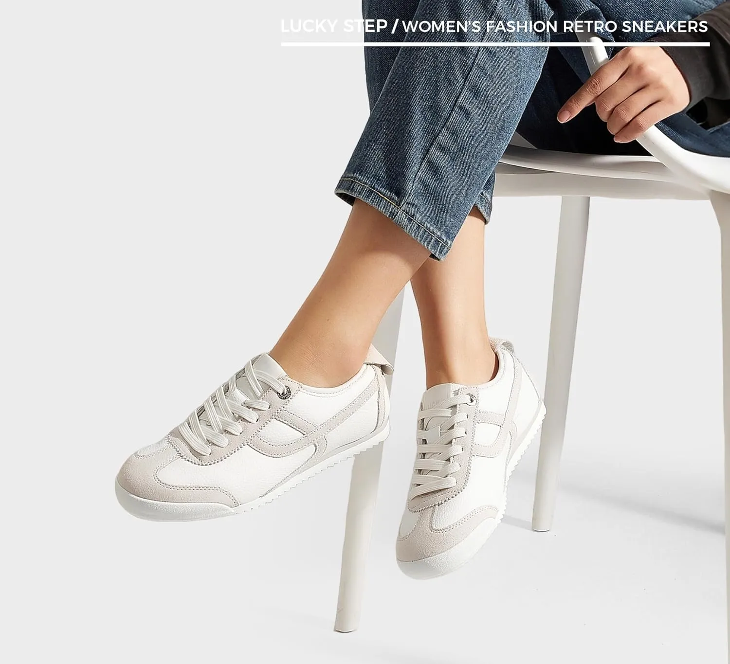 LUCKY STEP Women's Retro Fashion Sneakers Thin Sole Casual Walking Lightweight Tennis Trainers Running Gym Workout Classic Comfortable Athletic Shoes