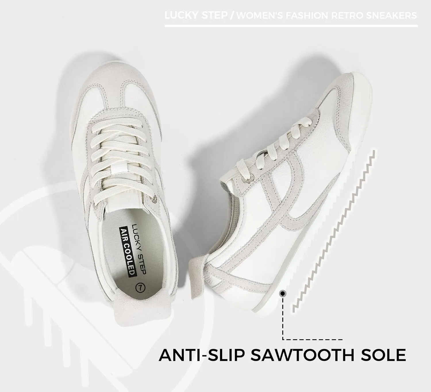 LUCKY STEP Women's Retro Fashion Sneakers Thin Sole Casual Walking Lightweight Tennis Trainers Running Gym Workout Classic Comfortable Athletic Shoes