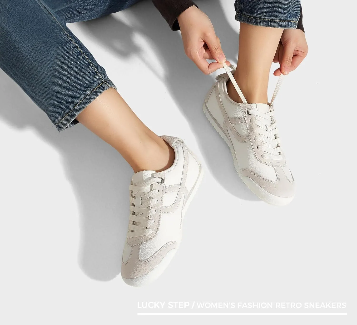 LUCKY STEP Women's Retro Fashion Sneakers Thin Sole Casual Walking Lightweight Tennis Trainers Running Gym Workout Classic Comfortable Athletic Shoes