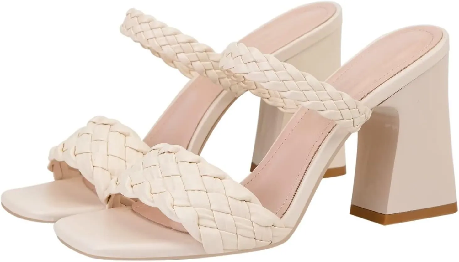 LUXINYU Braided Sandals for Women Square Open Toe Backless Mules Slip On Chunky Block Heel Slide Sandals