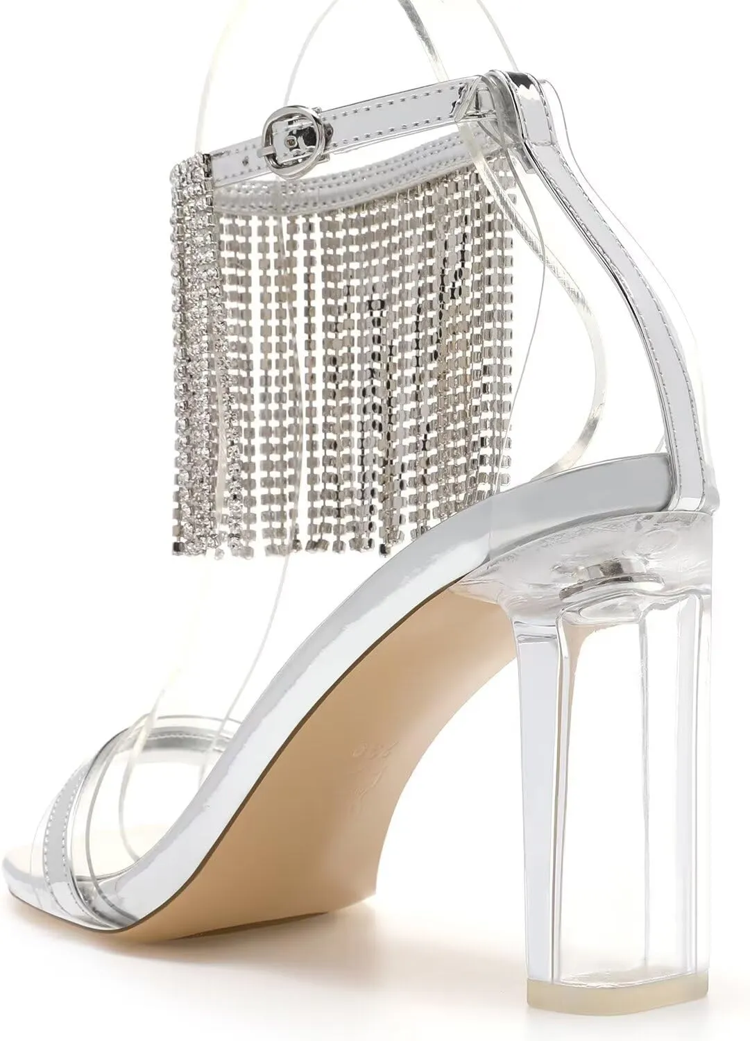 LUXINYU Women's High Heeled Sandals Sparkling Rhinestone Tassel Ankle Strap Chunky Heels Wedding Bridal Crystal Shoes Evening Prom Dress Heels