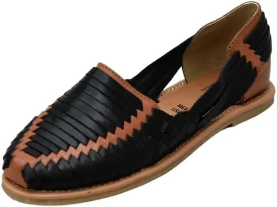 Macarena Collection Sandals women Huarache Sandal Colorful Leather Mexican Style Color Black with shedron 102