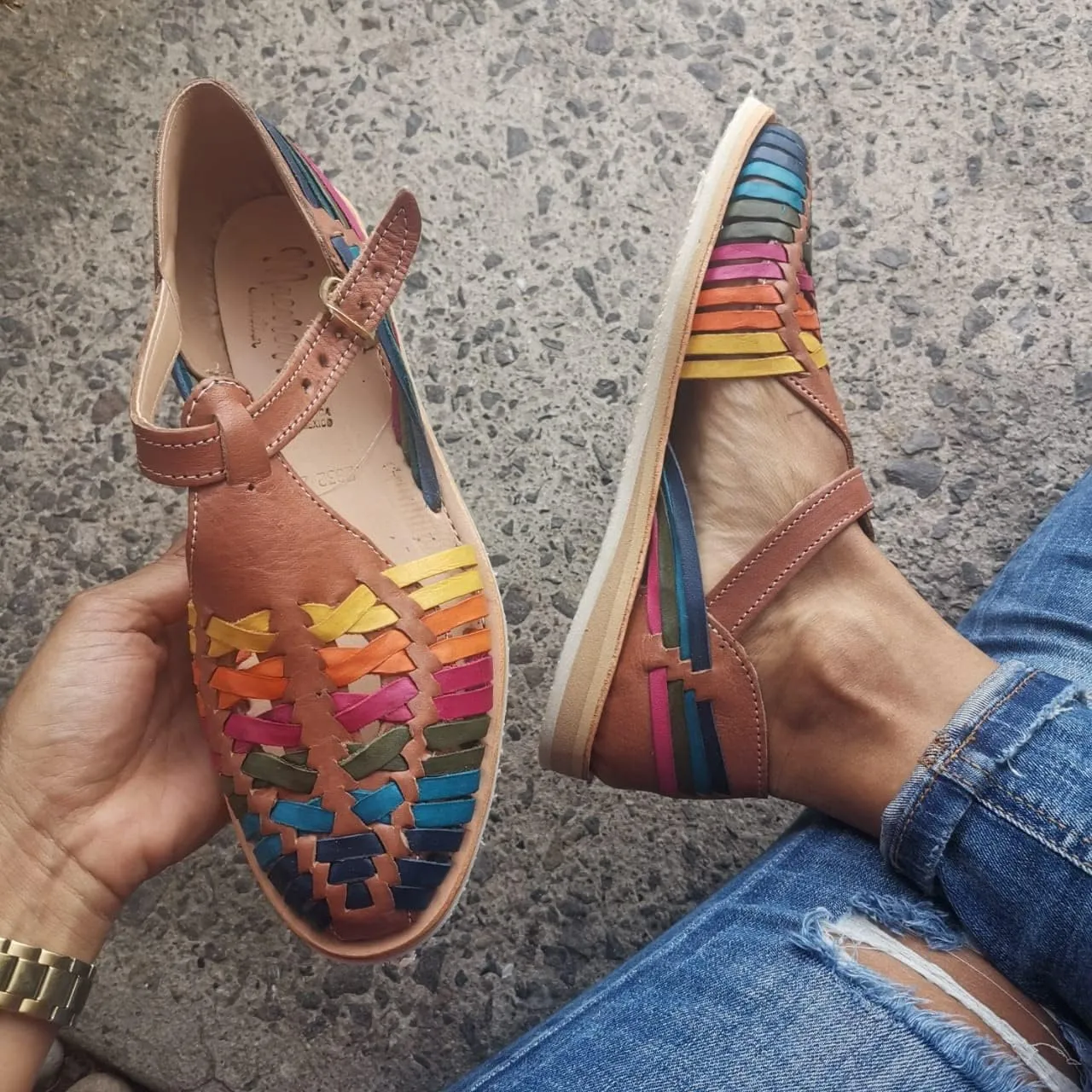 Macarena Collection Sandals women Huarache Sandal Colorful Leather Mexican Style Color Multicolored 832