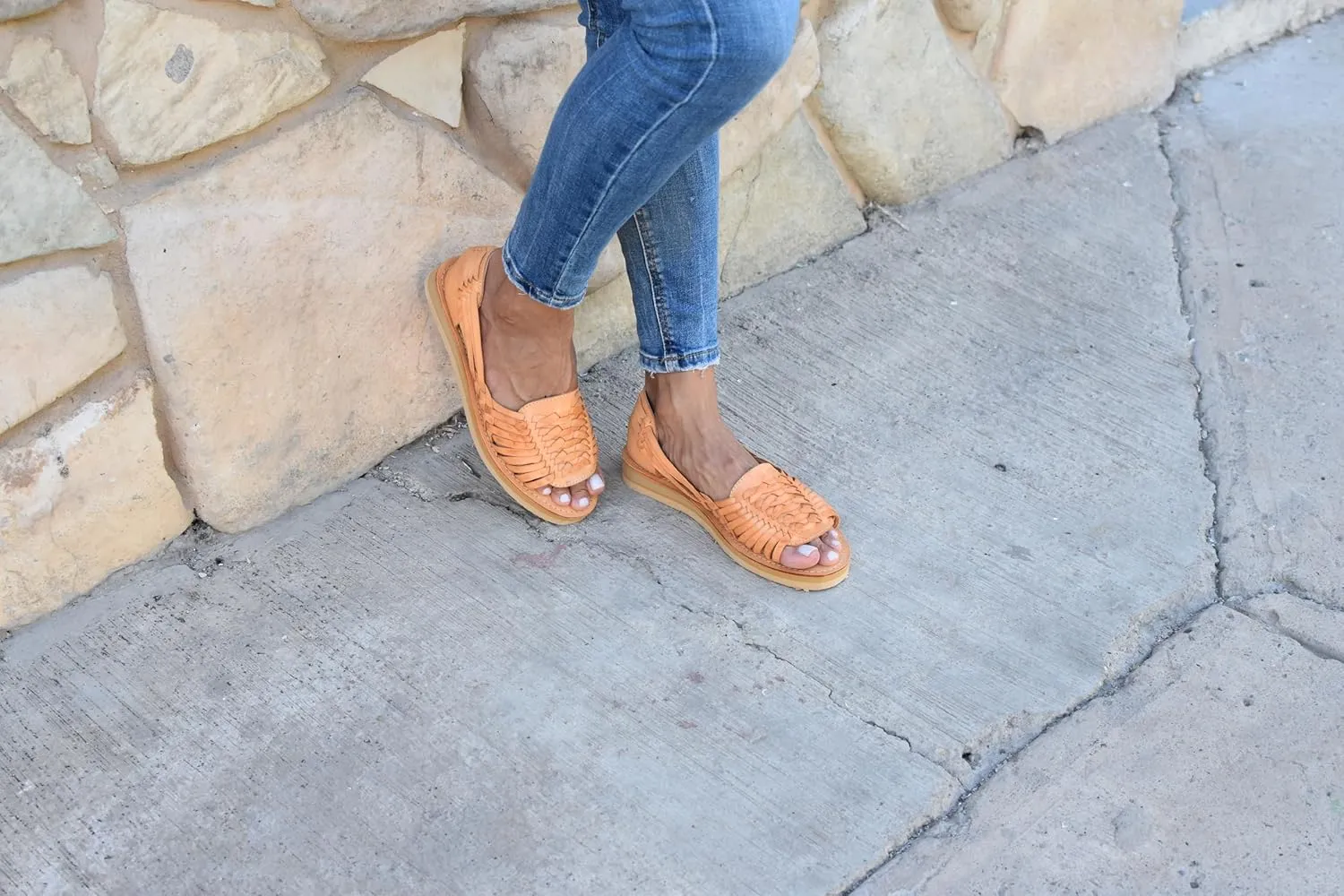 Macarena Collection Sandals women Huarache Sandal Colorful Leather Mexican Style Color Tan 123