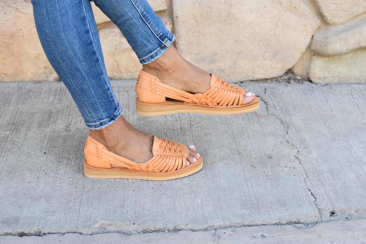 Macarena Collection Sandals women Huarache Sandal Colorful Leather Mexican Style Color Tan 123