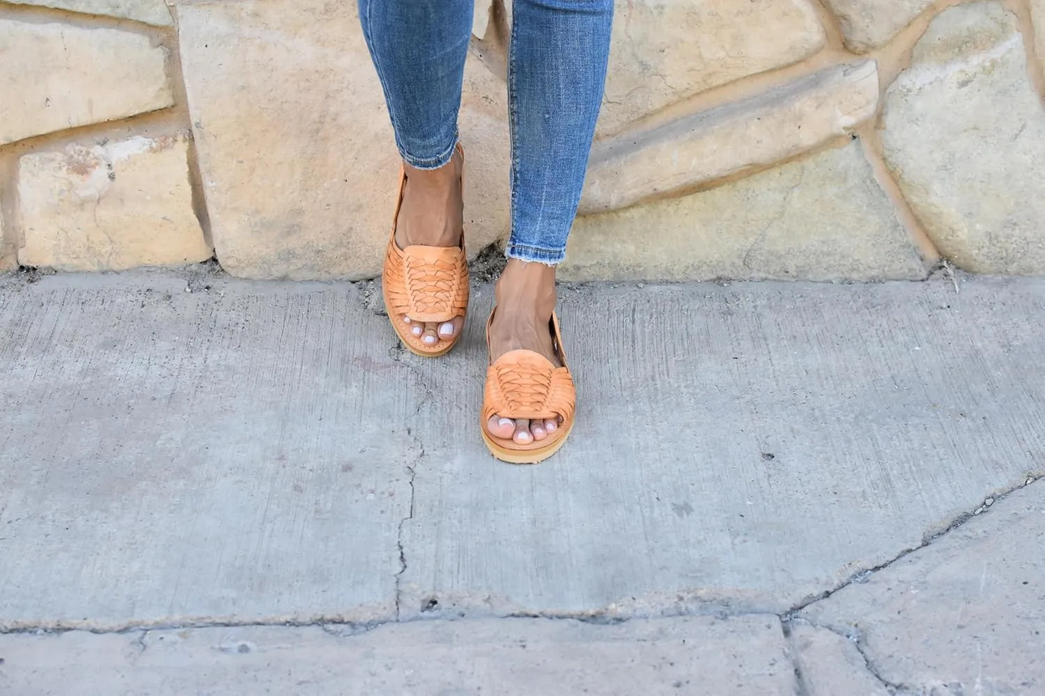 Macarena Collection Sandals women Huarache Sandal Colorful Leather Mexican Style Color Tan 123