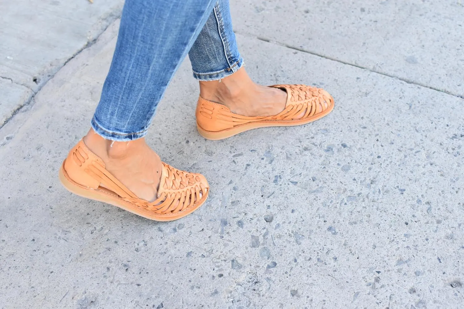 Macarena Collection Sandals women Huarache Sandal Colorful Leather Mexican Style Color Tan 124