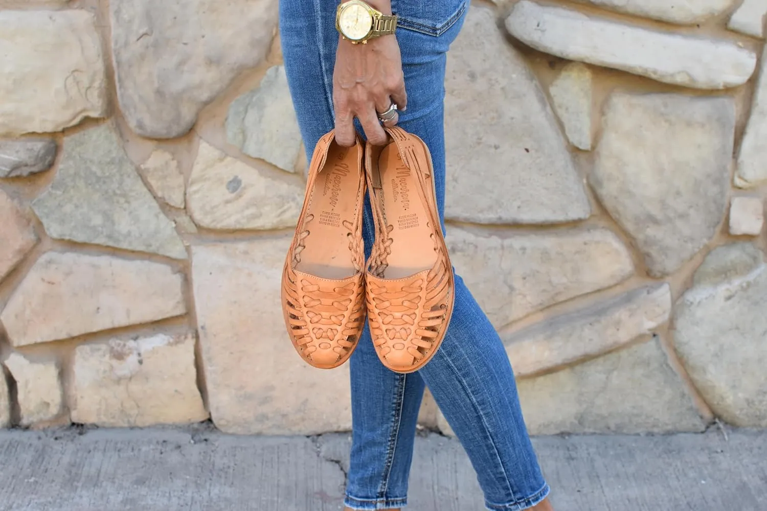 Macarena Collection Sandals women Huarache Sandal Colorful Leather Mexican Style Color Tan 124