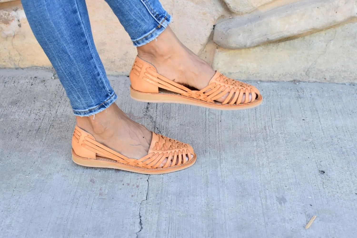 Macarena Collection Sandals women Huarache Sandal Colorful Leather Mexican Style Color Tan 124
