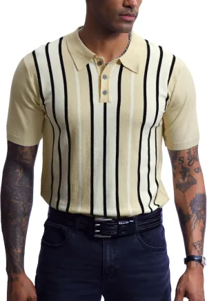 Mainfini Men's Vintage Knit Polo Shirt Casual Button Shirt (S-XXL)