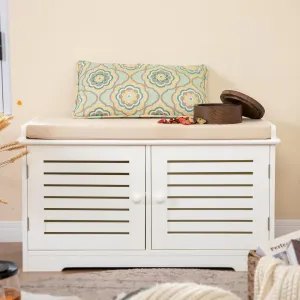 MAISON ARTS Shoe Storage Bench with Removable Padded Seat Cushion, Premium MDF Benches with Adjustable Shelves for Entryway, Hallway, Bedroom - White