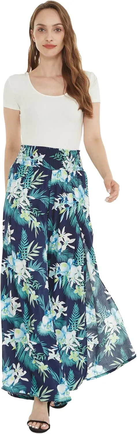 Matchable Couple Hawaiian Luau Shirt or Wide Legged Pants in Orchid Breeze Navy