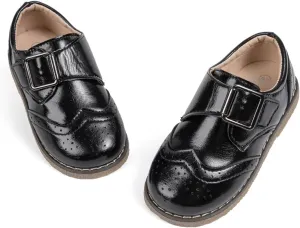Meckior Toddler Boys Girls Black Dress Shoes Little Kid Oxford Shoes Wedding Church Dress Shoes PU Leather Lace Up School Uniform Loafer Flats